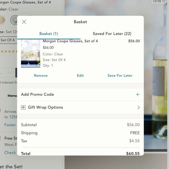 Anthropologie Morgan  Coupe glasses -set of 4 NIB - Picture 9 of 9